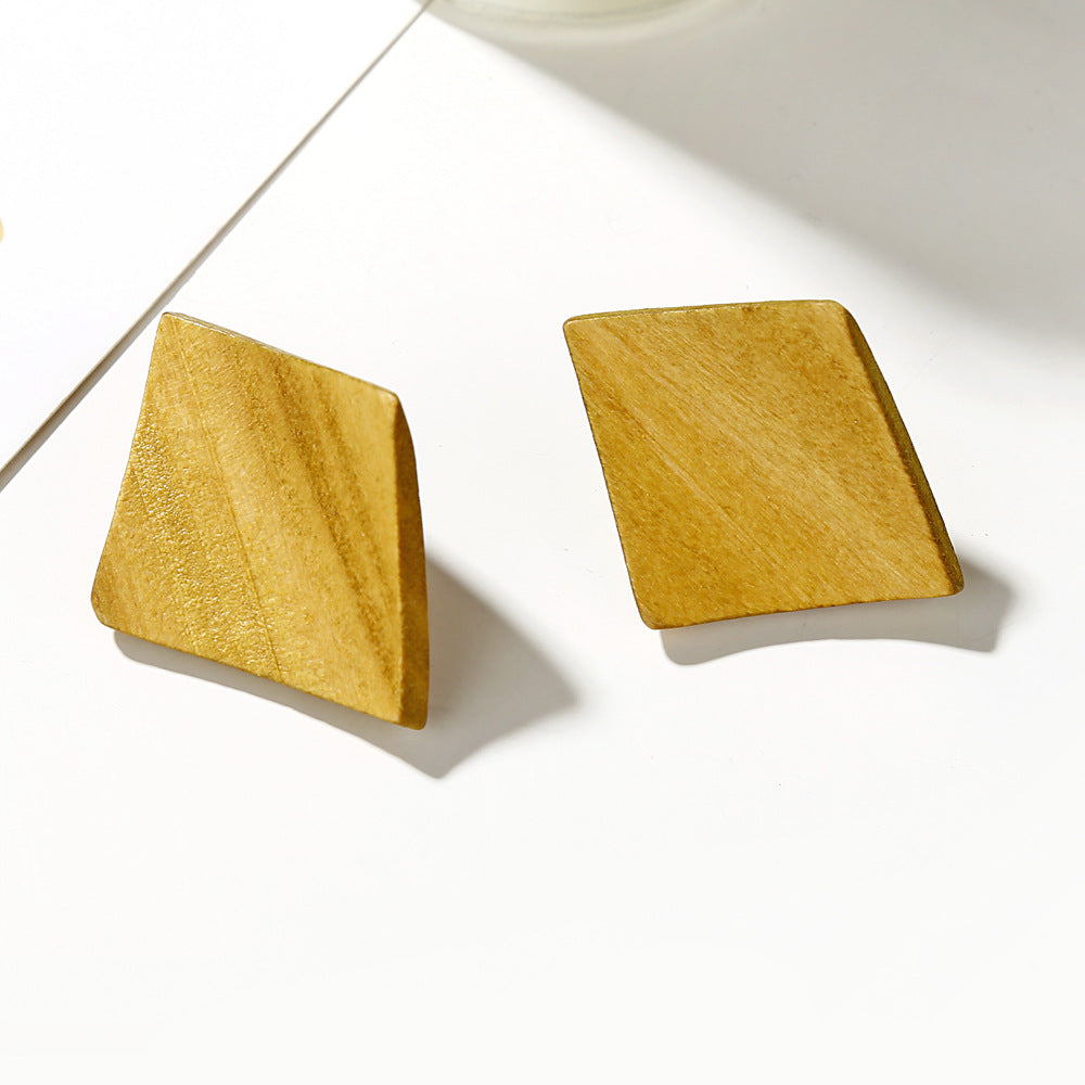 New Products Fashion Trendy Geometric Irregular Twisted Rhombus Wooden Earrings Earrings Women