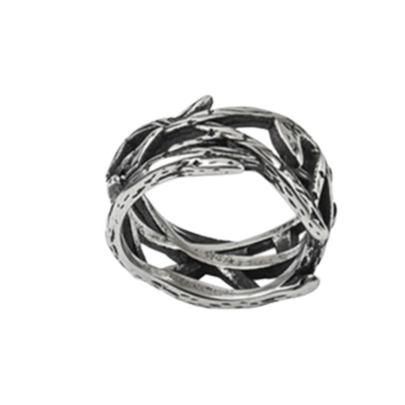 Original Design Personality Retro Dark Wind Branch Titanium Steel Ring Hipster Punk Ring Hip Hop Clothing Products