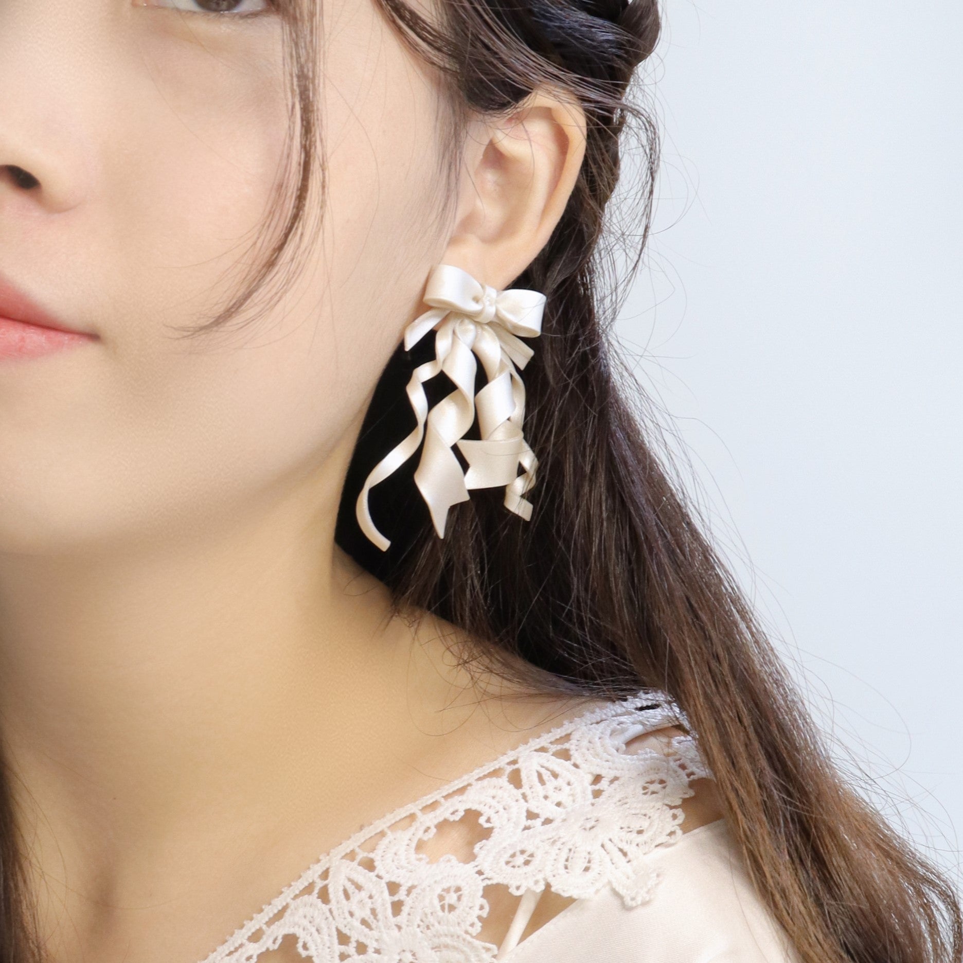 Bow Ear Accessories Fairy Beauty Wedding Dress Bridal Ear Clip Style S925 Silver Ear Studs